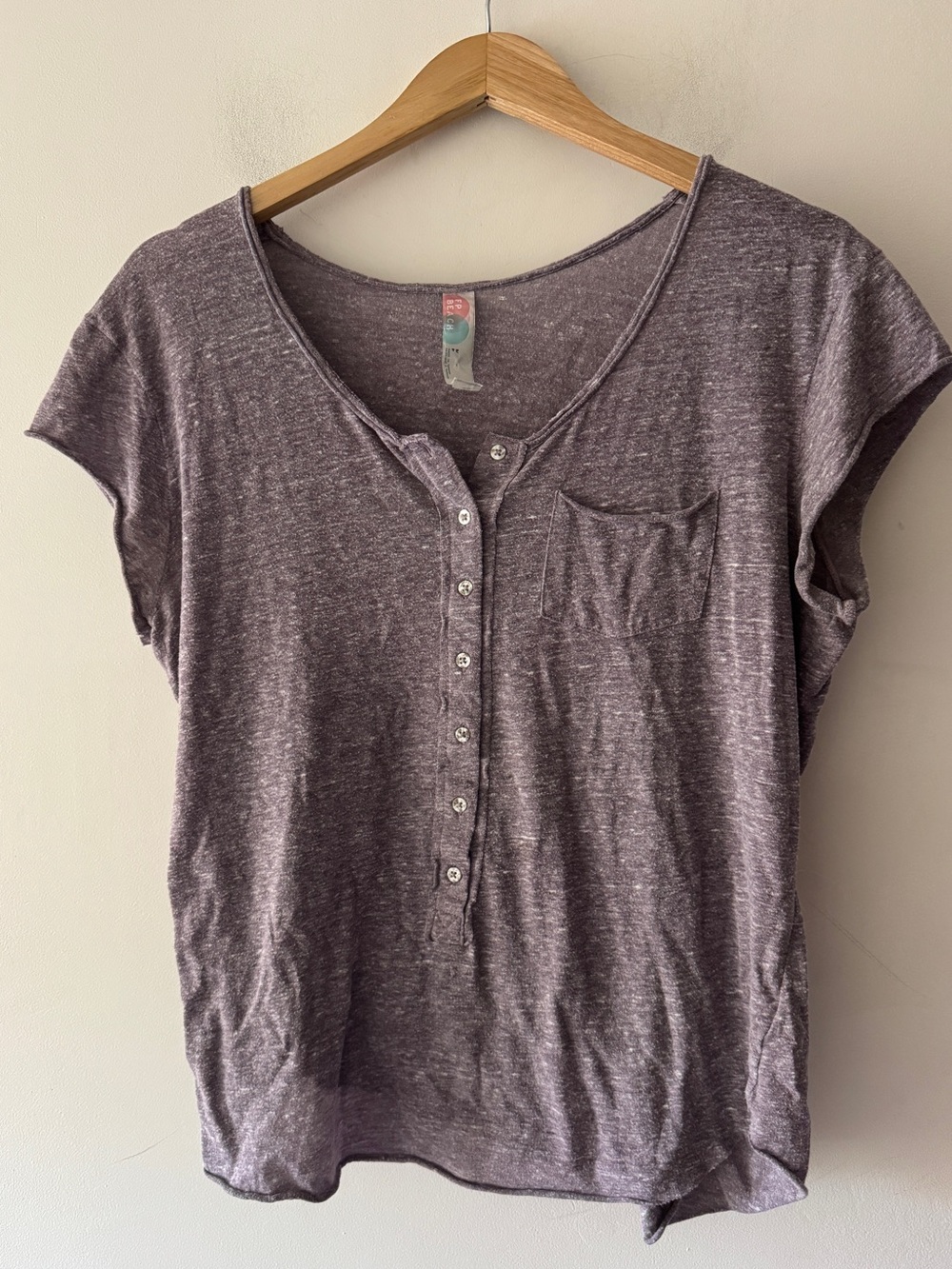 Free People Beach Heathered Purple Henley Short Sleeve Tee